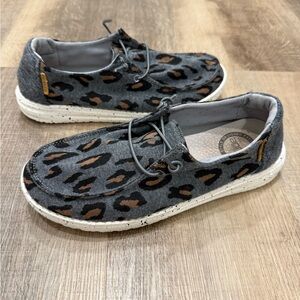 women’s Hey Dude Gray and Brown Leopard Print shoes size 7